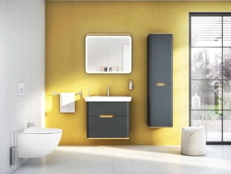 Шкаф пенал VitrA Sento  60856 40 см с корзиной для белья матовый антрацит МДФ