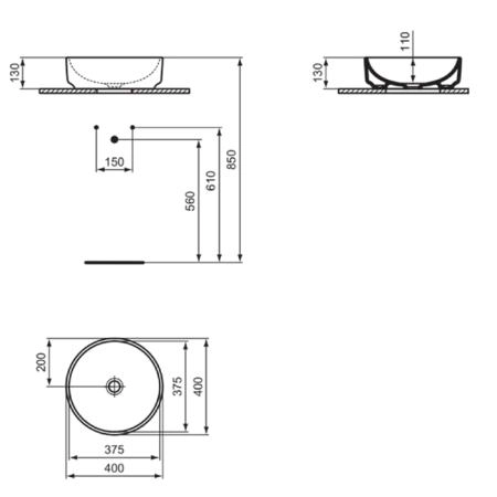 Ideal Standard i.life O Раковина овальная d40см, без отв., без перелива, цвет: белый