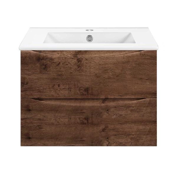 Тумба под раковину Vincea Mia Slim 700 подвесная, 2 выкатных ящика soft close, R.Wood