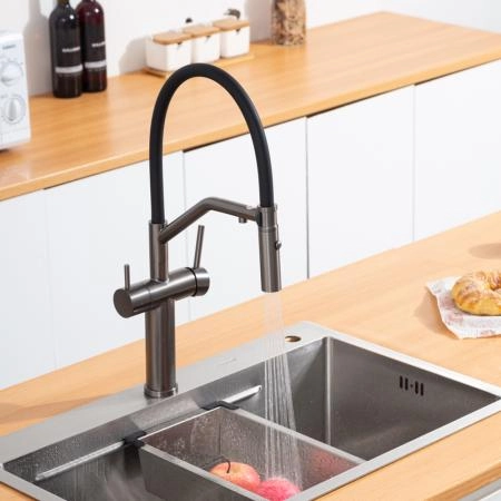 Смеситель GAPPO G4399-89 для кухни с гибким изливом и подключением фильтра, оружейная сталь
