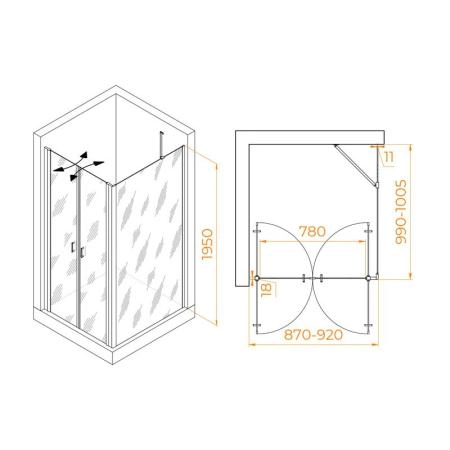 Душевой уголок RGW PA-144B (PA-104B+Z-050-2B+O-204B) Passage 90x100 Черный матовый прозрачное