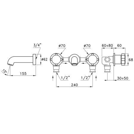 Stella Aster Встраиваемый смеситель для раковины 3250, длина излива 155мм, цвет: хром