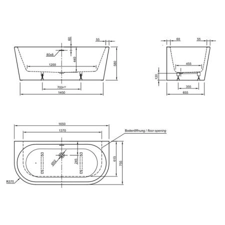 Knief Wall XS Ванна акриловая пристенная 165x75x58см, щелевой перелив SLOT, цвет: белый