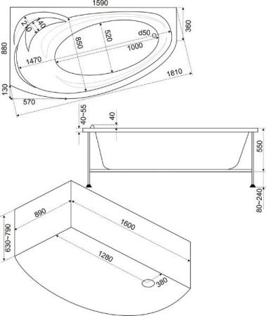 Ванна Bas Флорида 160x88 без гидромассажа левая