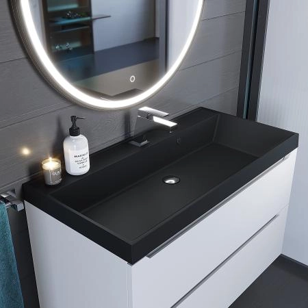 Раковина кварцевая Uperwood Classic Quartz 90 см, черная матовая, уголь