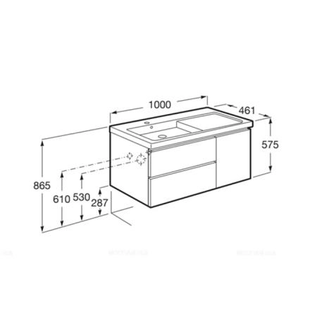 Roca Domi Тумба подвесная 100x45x51см, с 2 ящиками и 1 дверкой, DX, цвет: белый