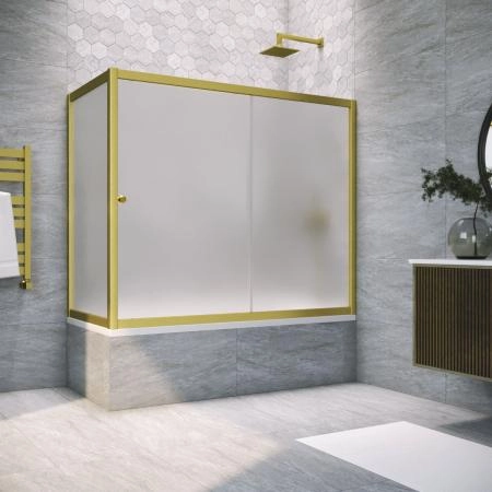 Шторка на ванную Vegas-glass ZV+ZVF NOVO 180*90 03 10, профиль золото матовое, стекло сатин
