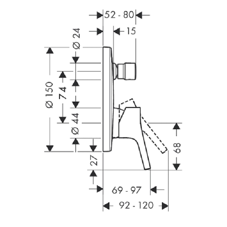Hansgrohe Talis S, Смеситель для ванны, однорычажный, СМ, со встроенной защитной  внешняя часть, Цвет: хром