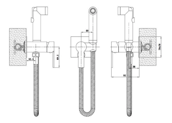 Смеситель скрытого монтажа ESKO с гигиеническим душем SMH06 Black черный