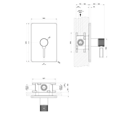 Gessi Inciso Shower Встраиваемый однорычажный смеситель, картридж Ø35 мм, одна позиция. внешняя часть, цвет: black XL
