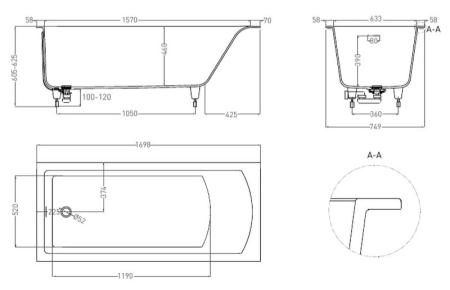 Ванна Salini CASCATA KIT 170x75 S-Stone матовая 104323M