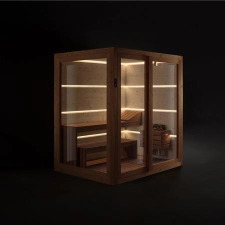 GRUPPO TREESSE AURA сауна 180х150х216Н, SX (левый вариант), подсветка, фронтальная дверь стекло/дерево