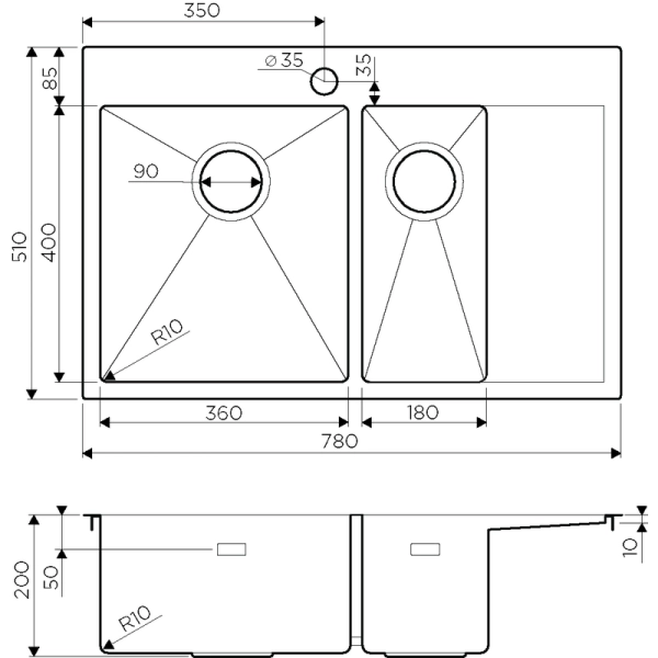 Кухонная мойка Omoikiri Akisame 78-2-IN-L 4973062, 780*510, нержавеющая сталь