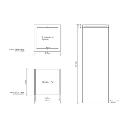 Decor Walther DW 1013 Корзина для бумаги 20x20x60см, с крышкой, напольная, цвет: сталь полированная
