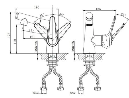 Смеситель для умывальника RUSH Jawa с вытяжной лейкой (JA0735-12)