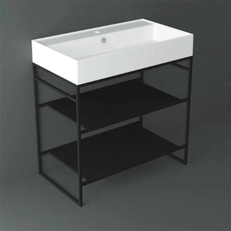 Simas Agile Структура металлическая 81x46xh72см, напольная, для раковины с 1 отв., AG81, с 2 полками, цвет: черный матовый