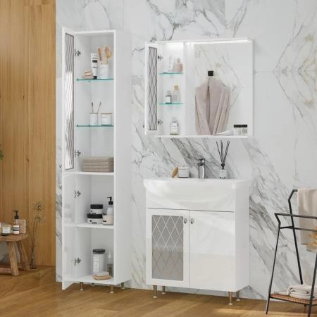 Зеркало-шкаф с LED подсветкой Volna Milena 70 левое белый глянец