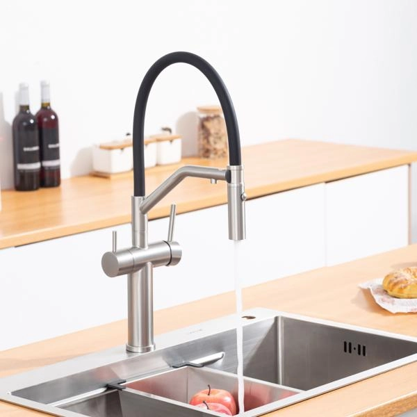 Смеситель GAPPO G4399-85 для кухни с гибким изливом и подключением фильтра, сатин
