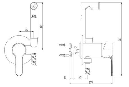 Смеситель скрытого монтажа ESKO с гиеническим душем SMH01 хром