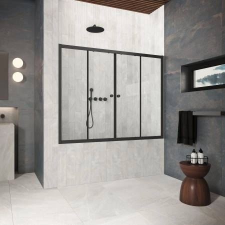 Шторка на ванную Vegas-glass Z2V Protec 180 02М 01, профиль черный матовый, стекло прозрачное