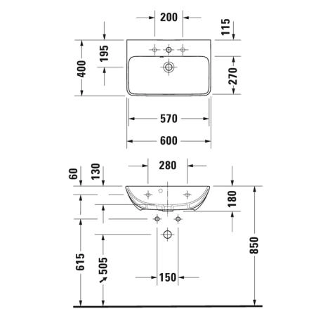 Duravit Me by Starck Раковина подвесная 60х40м, с переливом, с площадкой, с 1 отв., цвет: белый