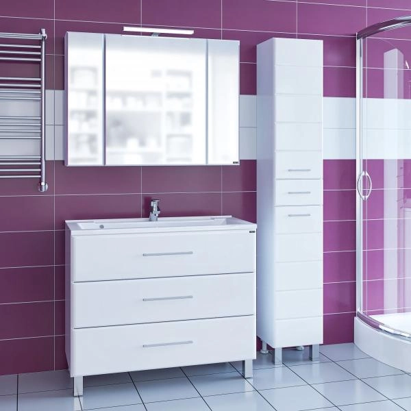 Тумба под раковину СаНта Омега 100 207017, цвет белый (ум. Elen 100 литой мрамор) напольная