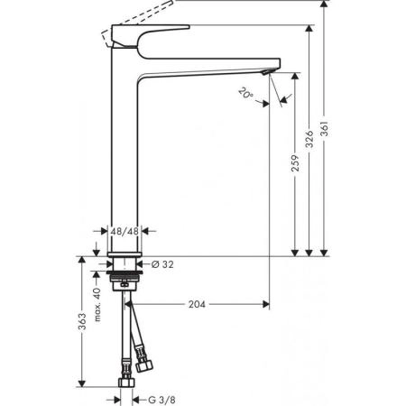 Hansgrohe 32512140 Metropol Смеситель для свободностоящей раковины 259 мм, Push-Open шлифованая бронза
