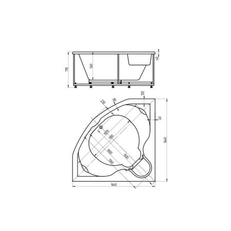 Ванна АКВАТЕК Сириус 164х164 без гидромассажа с фронтальным экраном