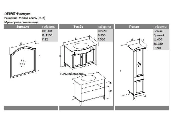 Тумба под раковину Opadiris Виктория 92 см