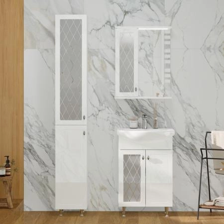 Зеркало-шкаф с LED подсветкой Volna Milena 55 левое белый глянец