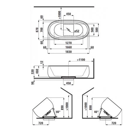 Laufen Alessi One Ванна 1830x870x460мм, свободностоящая, овальная, с слив-переливом, материал: композит, цвет: белый  (ВРЕМЕННО не поставляем!)