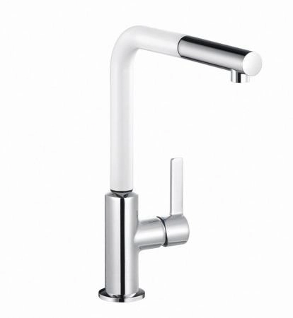 Смеситель Kludi L-Ine 408519375 для кухни, с выдвижным изливом, цвет хром-белый матовый