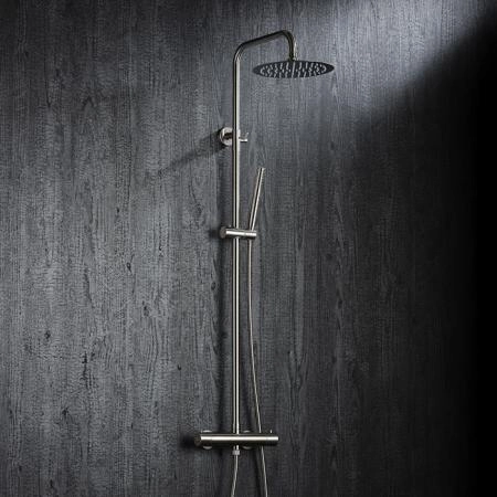 Newform X-STEEL 316 Душевая стойка с термо смес., верхний душ 25см, ручной душ, шланг 150 см, цвет: нержавеющая сталь