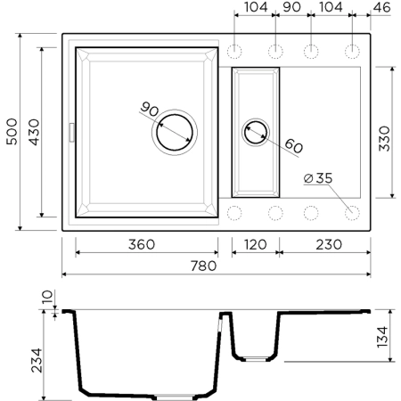 Кухонная мойка Omoikiri Sakaime 78-2-BL 4993114, 780х500, черный