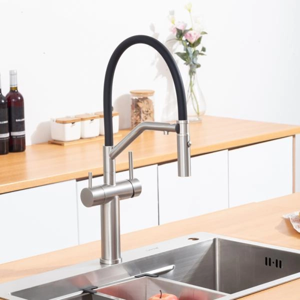 Смеситель GAPPO G4399-85 для кухни с гибким изливом и подключением фильтра, сатин