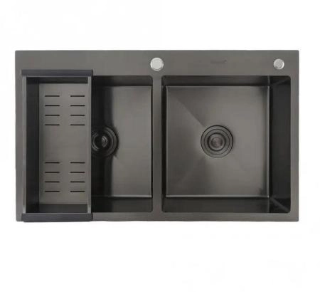Кухонная мойка Gappo GS8350-6  830x500x215mm 0.8мм с коландером Черный