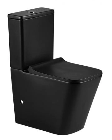 Унитаз компакт напольный Azario Quadro 605x340x810 безободковый с сидением микролифт чёрный матовый (AZ-2175-MB)
