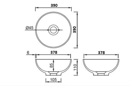 Раковина-чаша Boheme кориан круглая матовая, Slim 39см 390*390*145 879-39