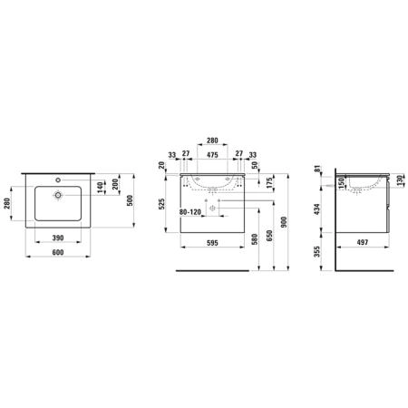 Laufen Pro S Тумба с раковиной 60x50x54.5cм., с механизмом мягкого закрывания, с 2 ящиками, с 1 отв., подвесная, цвет: белый глянцевый