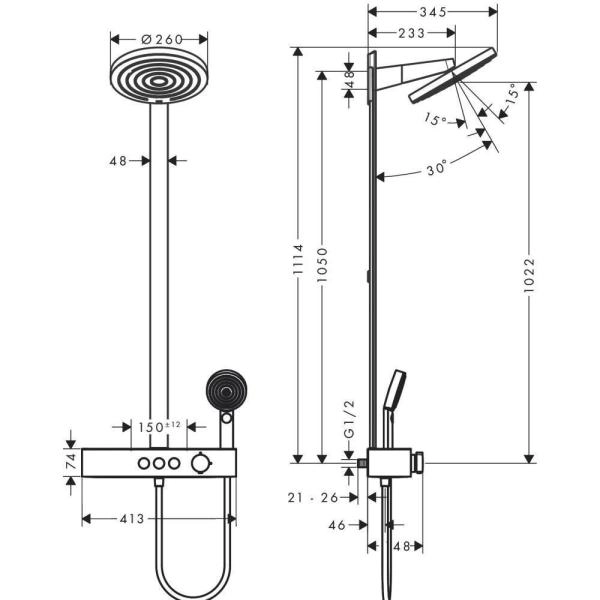 Душевая система Hansgrohe 24240670 Pulsify S для душа, термостат
