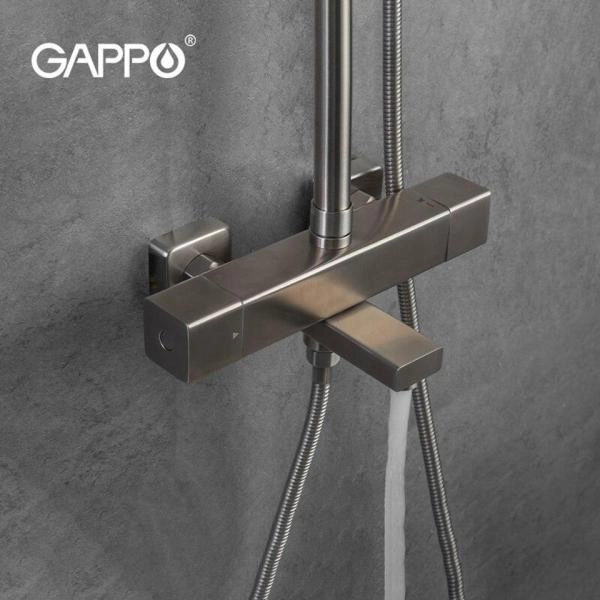 Душевая система Gappo G2499-40 термостат поворотный излив сатин верхний душ 30x30