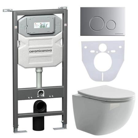 Подвесной унитаз Mia Rimless, глубокий смыв, с крепежом для полностью скрытого монтажа, ультратонким сидением и крышкой с функцией плавного закрытия