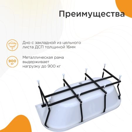 Ванна акриловая "ВАЛЬС МАКСИ 170х70", рама-подставка, фронтальная панель съемная, слив-перелив автомат Вальс