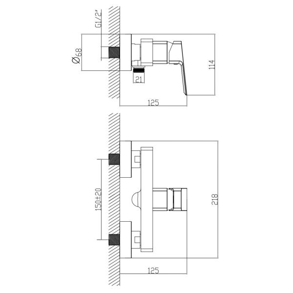 Смеситель для душа Azario HARDCORE с ручным душем, хром (AZ-VKM338277C)