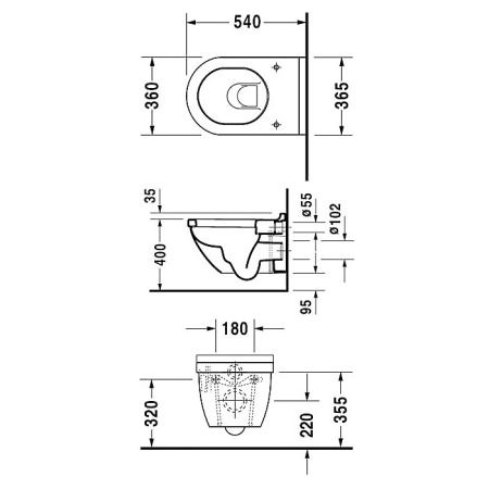 Duravit Starck 3 Унитаз подвесной, 540х360 мм, с креплением Durafix,  цвет белый