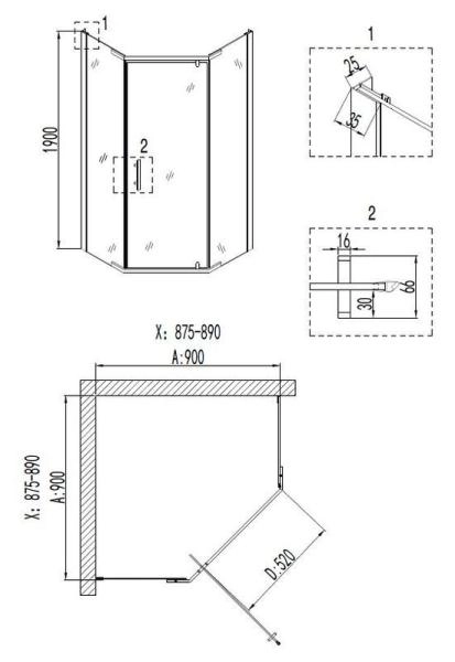 Душевой уголок Niagara Nova NG-6605-08 (90*90*190) трапеция, дверь распашная