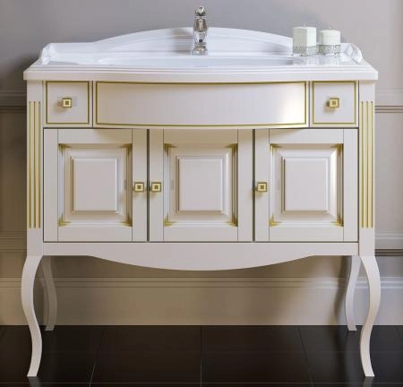 Тумба под раковину Opadiris Лаура 120 1200х940х540 мм цвет белый с бежевой патиной напольная