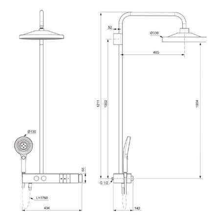 Ideal Standard Solos Душевая система, с термостатическим смесителем для душа, держатель для лейки, верхний душ 33см., ручная душевая лейка, шланг 175см., цвет: PVD Silver Storm (Серебряный Шторм)