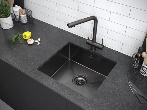 Кухонная мойка Paulmark LASSAN PM304444-GM вороненая сталь 440х440мм нерж. Сталь