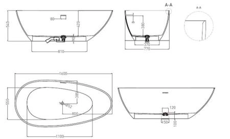 Ванна Salini PAOLA IN 160x77 S-Sense глянцевая 101611G
